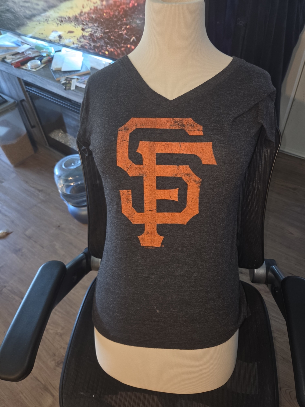 Talbots Charcoal Gray V-Neck Tee with Orange SF Logo